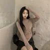 Camiseta Base de Manga Larga con Cuello Alto de Terciopelo para Mujer, Diseño de Autor, Nicho, Otoño e Invierno, Interior Cálido, Engrosada, Ajustada, Top Delgado