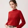 Suéter de punto para mujer 100% cachemira pura, nuevo estilo de otoño, calibre 12, cuello medio alto, diseño de dobladillo enrollado, color liso, capa base