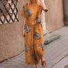 Ropa Nueva Transfronteriza para Mujer Amazon TEMU Estampado Algodón y Lino Posición Flor Manga Corta Casual Traje de Pantalón Largo hasta el Tobillo