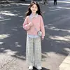 Estilo académico perezoso artístico otoño temprano nuevo sudadera con capucha de retazos a rayas solapa conjunto de pantalones casuales versátil estilo coreano para niñas