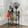 Estante de almacenamiento de gancho recto para herramientas de jardín, carrito de herramientas de pala multifuncional, estante organizador de metal para gabinete de jardín