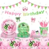 Mm342 Vajilla Verde Rosa Fiesta Set de 8 Piezas Plato de Papel Decorado con Lazo Vaso de Papel de Seda