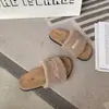 Chinelos peludos estilo Birkenstock de sola reta para mulheres, para usar ao ar livre, novos sandálias de pelúcia super populares outono-verão 2026, chinelos de algodão