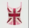Estilo Europeu e Americano Verão Quente Nova Regata Feminina Quente com Diamantes de Cor Contrastante Sem Mangas Barriga de Fora Slim Cor Contrastante Top Curto