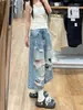 Calça Jeans Cropped Feminina de Verão com Rasgos e Pernas Largas Tamanho Plus Size Meninas Cheinhas Cintura Alta Solta Modeladora Retas Comprimento Médio Senso de Design