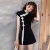 Falda de traje talla petite temperamento corte ajustado adelgazante negro modificado vestido cheongsam mujer verano pantalones cortos conjunto de dos piezas moderno