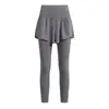 Pantalones de Yoga Falsos de Dos Piezas para Mujer Cintura Alta Control de Abdomen Pantalones de Correr Fitness Pantalones Falda Anti-Exposición Elásticos Adelgazantes Deportivos Ajustados Largos