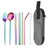 Acero Inoxidable 304 Vajilla Conveniente Set de Pajita Tenedor Cuchara Palillos Viaje al Aire Libre Set de Siete Piezas Amazon Venta Caliente