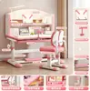Conjunto de Mesa e Cadeira de Estudo Infantil, Ajustável em Altura, Multifuncional, Mesa para Aluno do Ensino Fundamental com Estante Integrada, Mesa de Escrita, Mesa para Lição de Casa Infantil
