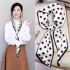 Novo lenço de seda feminino, elegante e versátil para primavera e outono, estilo fita longa, adequado para combinar com camisas e ternos, lenço gravata estilo coreano de camada dupla