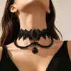 Collar de Encaje Negro Hot Sale Cruzado para Mujer Lolita Retro Cadena Patchwork Collar de Perlas Redondas Cadena para Clavícula Gargantilla