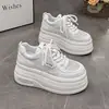 Zapatillas Blancas Finas de Verano para Mujer con Lentejuelas y Encaje, Plataforma de Suela Gruesa de 8 cm para Aumentar la Altura, Zapatos Deportivos Casuales