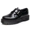 Zapatos de Cuero Bajos con Suela Gruesa 1461 Transfronterizos para Mujer con Hebilla, Bajos de Cuero Genuino Versátiles Casuales Estilo Británico Zapatos de Plataforma para Estudiante