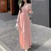 Vestido longo plissado elegante e sexy de decote baixo + cardigã curto de manga longa para mulheres, vestido longo de verão justo estilo guarda-chuva
