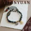 Nuevo Pulsera de Cuerda Trenzada con Elefante Bebé de Piedra Natural Moda Retro Exquisita para Mujer Joyería de Mano Estilo Étnico de Gama Alta Nicho de Lujo Ligero
