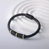 Pulseira Masculina de Couro Trançado com Contas de Liga Metálica Estilo Retrô Europeu e Americano, Pulseira Simples, Moderna e Versátil para Homens, de Alto Padrão