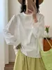 Coleção Outono 2026: Blusa feminina longa, estilo japonês, artística e elegante, com gola alta e acabamento franzido, top feminino da moda para atacado