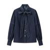 Roupas femininas de estilo europeu e americano 2024 primavera novo temperamento francês commuter gravata laço gola de manga comprida camisa jeans