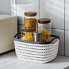 Cesta de armazenamento portátil em camadas de plástico PP com padrão de linho, cesta de armazenamento moderna e simples para máscaras e álcool
