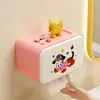 Caja de pañuelos de papel para inodoro de dibujos animados linda para montaje en pared al por mayor, instalación sin taladro, caja de almacenamiento impermeable para toallas de baño