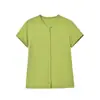 Camiseta de Modal de Manga Corta con Cuello Redondo para Mujer, Nuevo Diseño de Botones al Frente, Camiseta Básica Sencilla de Corte Ajustado, Top Casual, Cárdigan