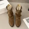 Salto grosso, botas de sola macia estilo Western de nicho, design novo, botas de moto retrô, outono/inverno, antiderrapante, estilo empilhado, design 2026