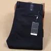 Calças Casuais de Algodão Grosso Outono e Inverno Masculinas Retas Cintura Média Khaki Lavado Stretch Bolsos Calças Longas de Negócios