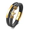 Direto da fábrica Moda europeia e americana pulseira masculina de corda de couro multicamadas fivela magnética de aço inoxidável âncora pulseira de aço titânio