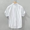 8869 Camisa Casual Listrada Japonesa de Manga Curta Estilo Hong Kong Bordado Casual Fresco Arte Camisa Coringa