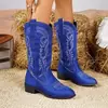 Transfronterizo 2026 Otoño/Invierno Nuevas Botas de Caballero con Tacón Grueso, Manga Bordada y Cuello en V, Botas Vaqueras Occidentales Puntiagudas de Caña Media Retro