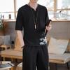 Traje de linho de algodão 2022 primavera e verão Hanfu bordado pulôver camiseta de algodão linho estampado manga curta traje estilo chinês