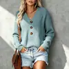 Estilo Europeu Estação Independente Botão Malha Solta Manga Longa Cor Sólida Suéter Feminino Outono Inverno Novo Casual Top