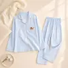 Comercio Exterior Transfronterizo Venta al por Mayor Suministro DirectoNube Algodón Cuadros Azules Perro Bordado Ropa para el Hogar Mujer Solapa Manga Larga Primavera Otoño Pijama