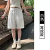 Shorts de verão azul marinho novos e respiráveis com design de botão e cordão na cintura, estilo old money, emagrecedor e casual