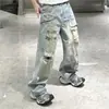 Jeans de marca de moda para hombre, primavera-verano, alta resistencia, estilo chino, graffiti pintado a mano, desgastados, rotos, corte holgado, pantalones elegantes de pierna ancha para hombres jóvenes