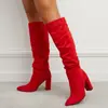 Amazon Europeu e Americano Estilo Desfile de Moda 2026 Inverno Novos Botas Longas Acima do Joelho Bico Fino Salto Grosso de Calçar