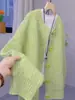 Cardigan de Tricô Grosso com Gola Redonda Huhu Macio Estilo Coreano Moda Feminina Outono Inverno Elegante Chique Casaco Suéter