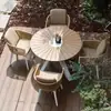 Combinação de Mesa e Cadeira para Exterior Jardim Pátio Terraço Ar Livre Mesa e Cadeira para Exterior Cadeira de Rattan Liga de Alumínio Madeira Plástica Mesa Redonda
