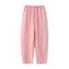 SOBREMAR Alta Contagem Linho Cropped Calça Foice Branco Nude Sensação Forro Anti-Transparente Verão Leve Cintura Alta Casual Calças