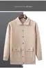 Cárdigan de algodón 100% para hombre de otoño e invierno con cuello alto y bolsillos, suéter de punto, manga larga, moderno, chaqueta engrosada
