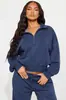 Conjunto de dos piezas para mujer: sudadera tipo polo con cremallera corta y cuello alto de manga larga estilo americano transfronterizo y pantalones deportivos casuales de pierna ancha con cintura alta y cordón