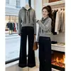 Suéter de punto gris con capucha y media cremallera estilo coreano para mujer, suéter minimalista de manga larga 2026, top estilizado para figuras petite, moderno