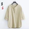 Camiseta Masculina de Linho Manga Curta Estilo Chinês 2025 Verão com Botão Meia Manga Terno Tang Hanfu Algodão Linho Chinês Roupa Casual