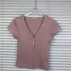 Camiseta de Verano de Manga Corta Estilo Kardashian Vintage Nuevo Skim*S Camisa Base de Algodón Top con Botones y Cuello en V