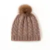 Cachemira Otoño e Invierno 2025 Nuevo Sombrero de Punto Casual de Moda Grueso Cálido de Color Sólido Elegante con Bola de Pelo Retorcida para Mujer