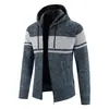 Comercio Exterior Otoño e Invierno Nueva Chaqueta con Capucha para Hombre Prendas de Punto con Bloques de Color Suéter para Hombre con Forro Polar Talla Grande Chaqueta Cárdigan con Cierre