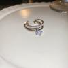 Anillo de apertura de doble capa con diseño de personalidad de estilo coreano con circonitas y serpiente de amor, anillo de dedo de metal estilo frío, joyería