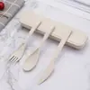 Talheres de Palha de Trigo Hashi Colher Garfo Conjunto Estudante Viagem Portátil Três Peças Talheres Infantis