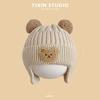 Sombrero de bebé para niños y niñas de otoño e invierno, sombrero de bebé, lindo sombrero de felpa de oso de dibujos animados, sombrero cálido, protección para los oídos, sombrero tejido
