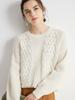 Suéter Feminino Cangling de Cashmere Espesso para Montanha, Cor Sólida, Gola Redonda, Peso Pesado, Solto, Casual, Tricô de Três Agulhas Seis Fios Espessos